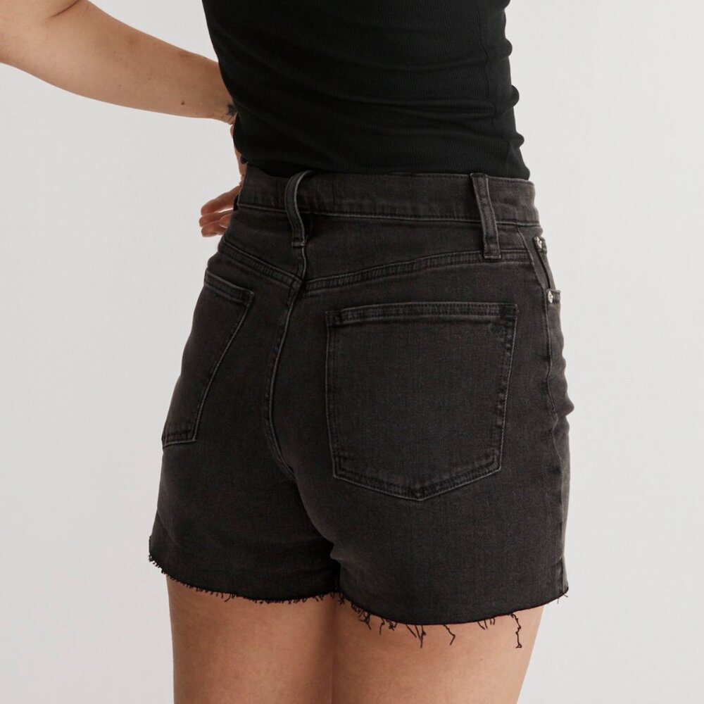 curvy high-rise denim shorts in lunar wash